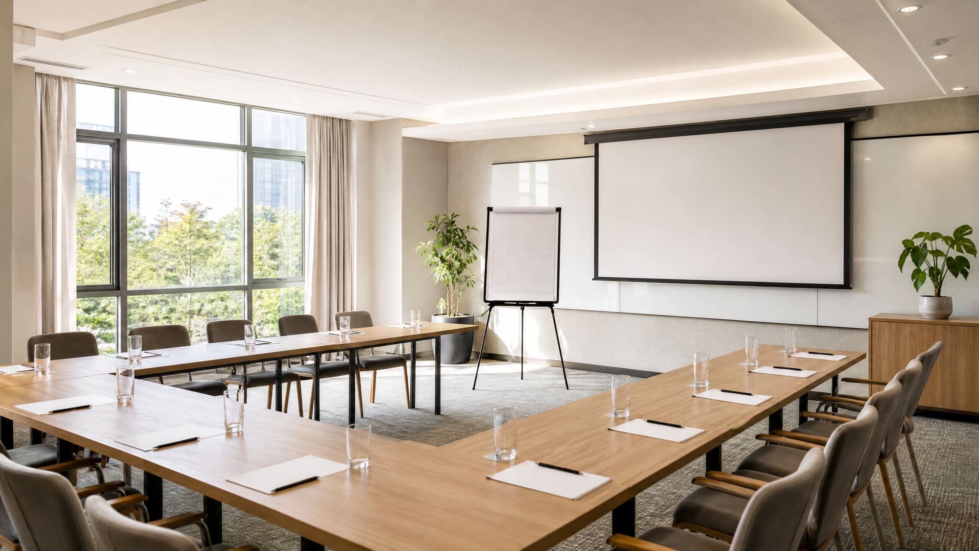 An empty training room set up and waiting